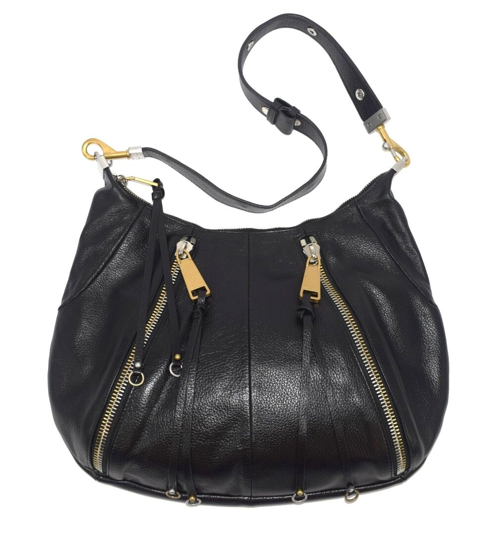 Rebecca Minkoff Moto Double Zip Hobo Bag Black Leather Gold Hardware Shoulder